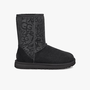 Ugg Classic Short Sparkle Graffiti Women Classic Boots Black (8269ZJPRC)